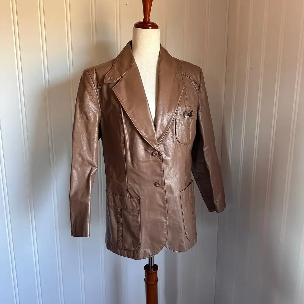 Vintage 90s Etienne Aigner Tan Leather Jacket M - Picture 3 of 5